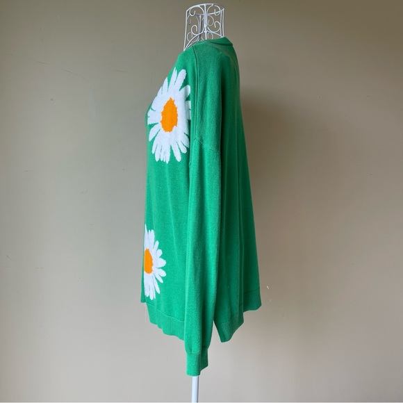 Laurie Felt Cashmere Blend Daisy Print Sweater Green long sleeve size M - Picture 7 of 10